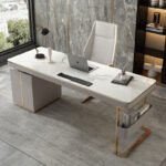 Marble Office Desk with Drawers side top 2