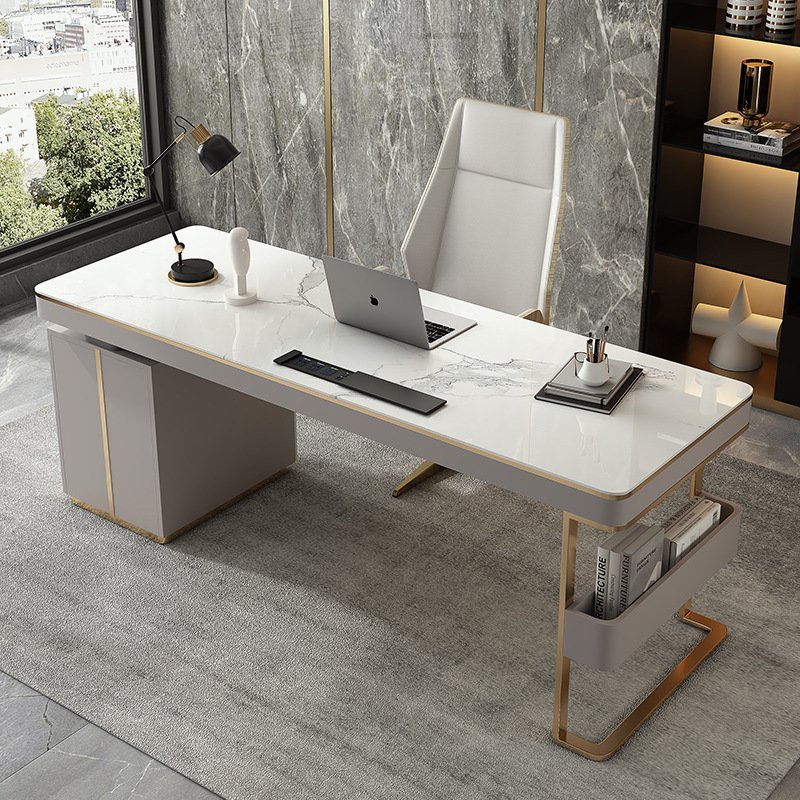 Marble Office Desk with Drawers side top 2