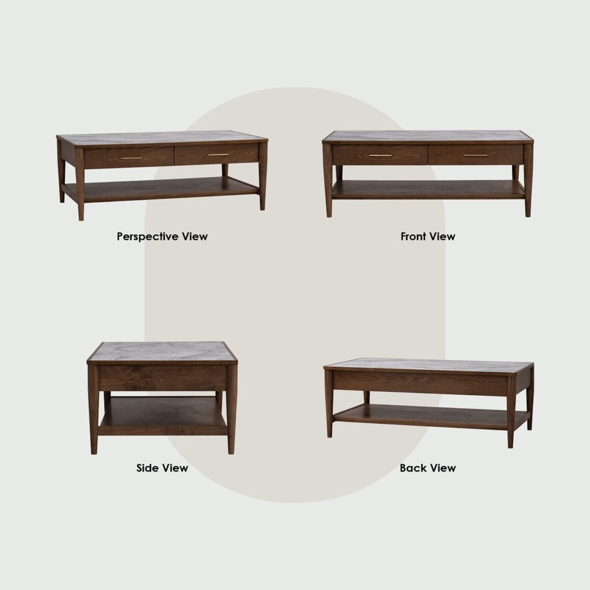 1M BREDA Marble Top Walnut Coffee Table - Image 3