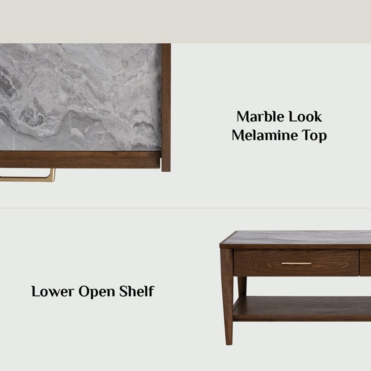 1M BREDA Marble Top Walnut Coffee Table - Image 4