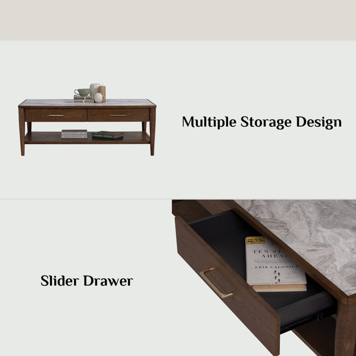 1M BREDA Marble Top Walnut Coffee Table - Image 5