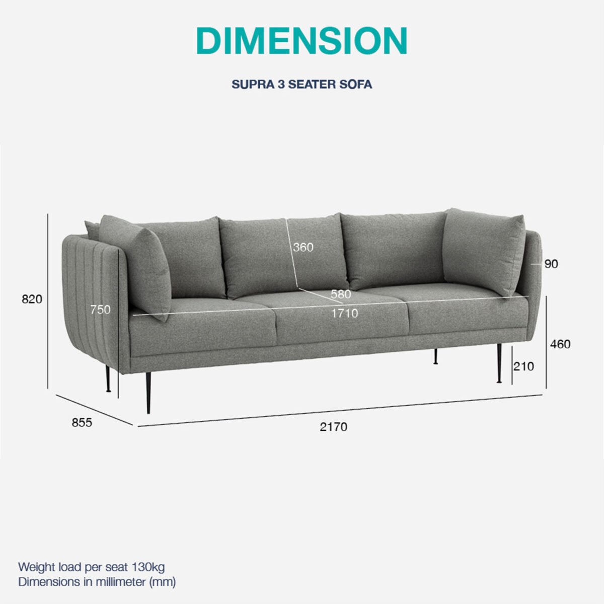 SUPRA 3 Seater Upholstered Sofa - Image 5