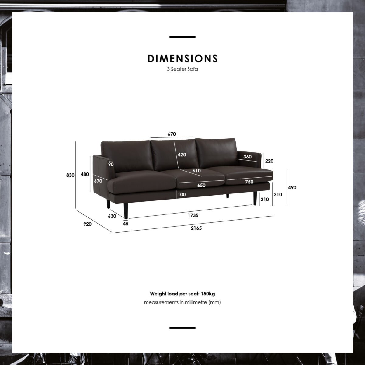 DEXTER 3 Seater Sofa - Black - Image 5