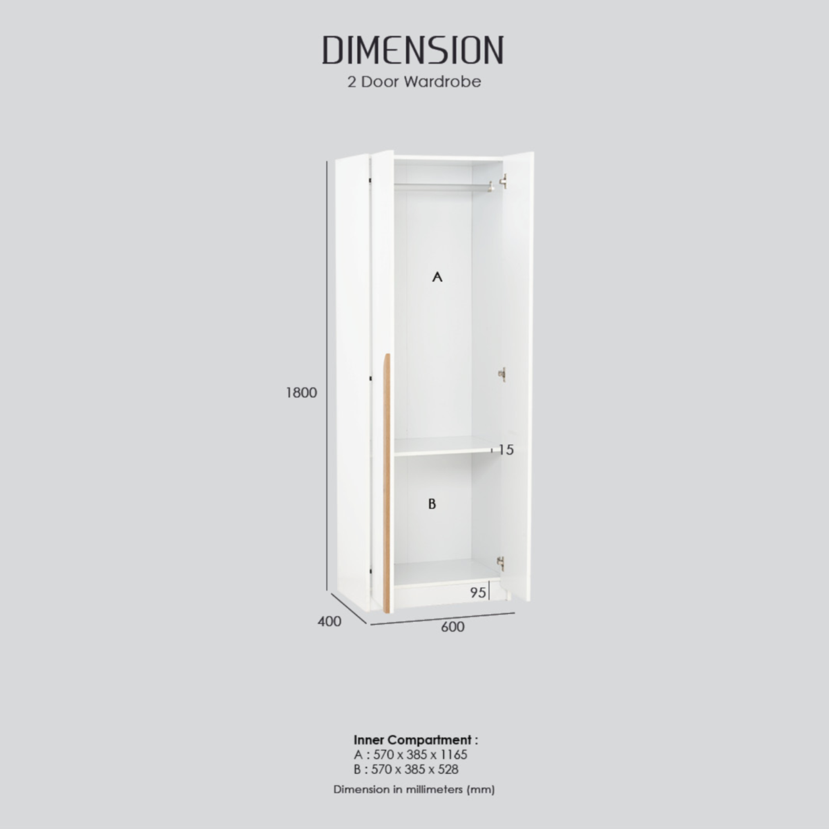 MANDO 2 DOOR WARDROBE - Image 9