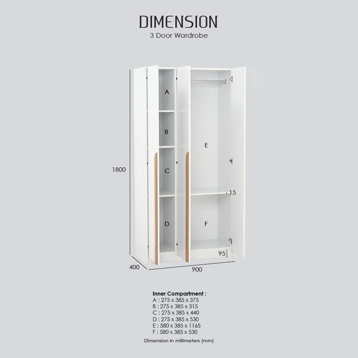 MANDO  3 Door Wardrobe Storage - Image 5