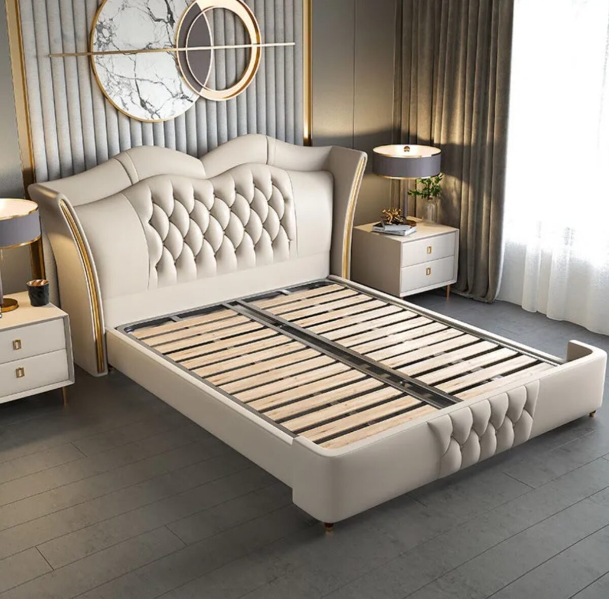 Dreamscape Upholstered Leather King Size Bedframe - Image 4