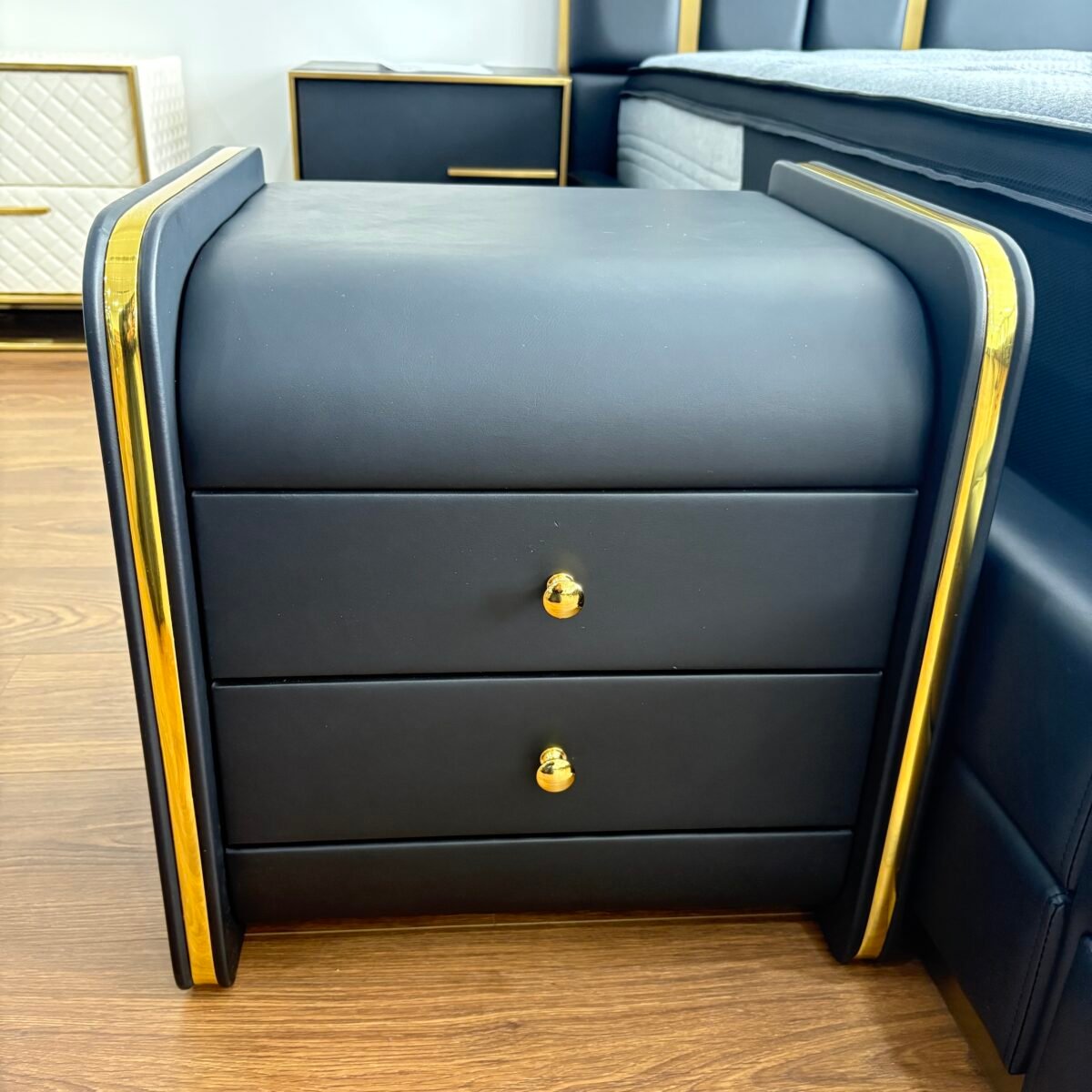 Black Gold Leather Nightstand - Image 2