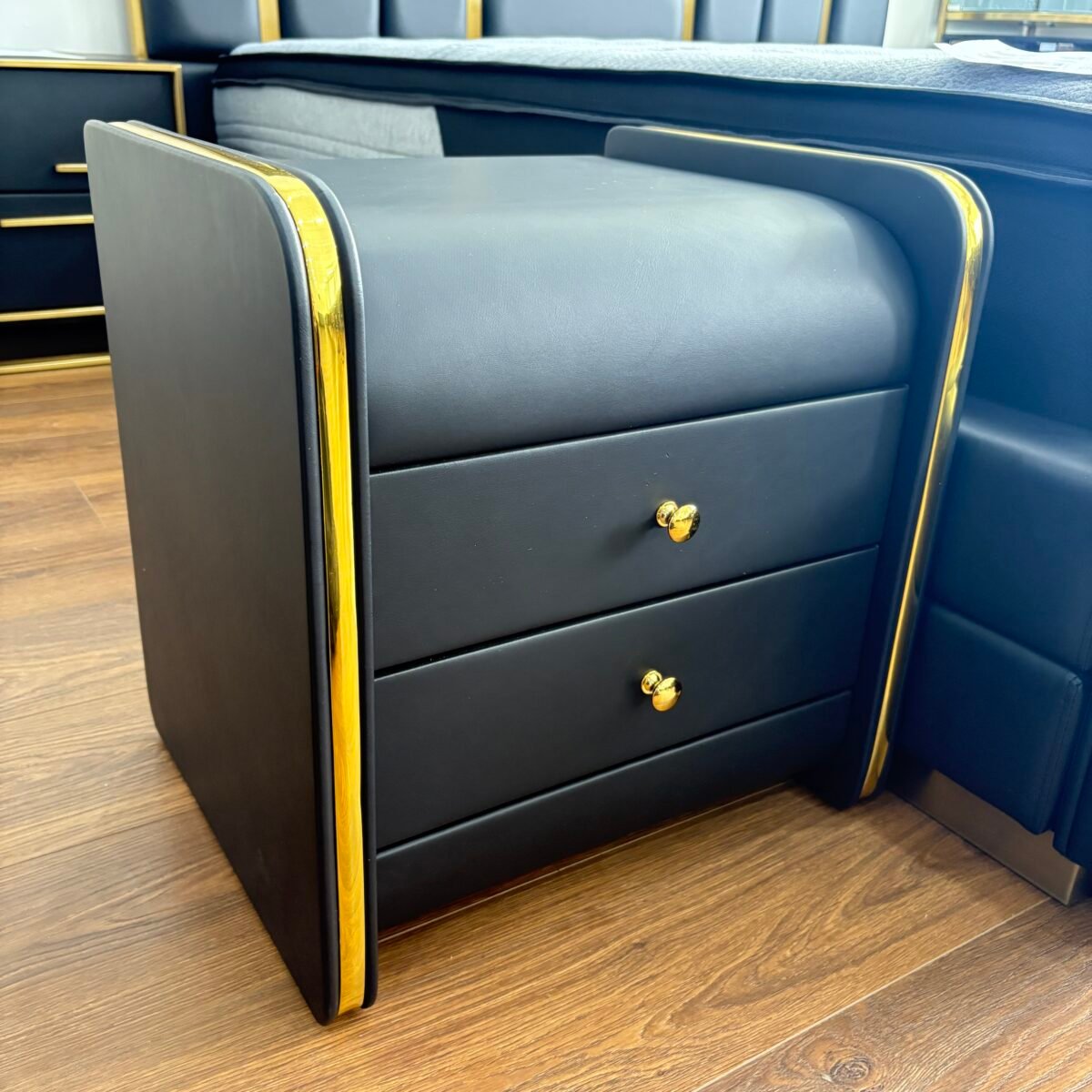 Black Gold Leather Nightstand - Image 4