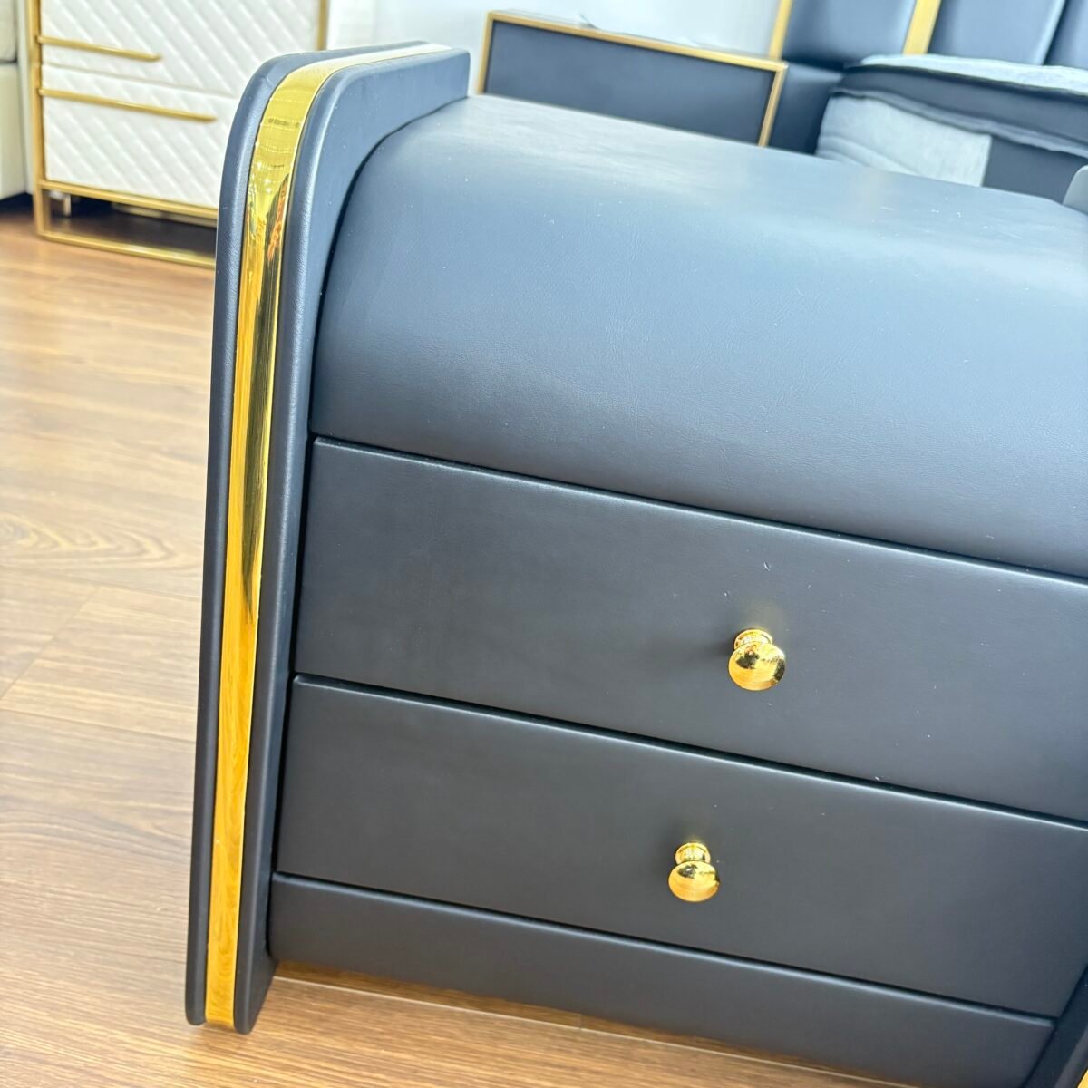 Black Gold Leather Nightstand - Image 5