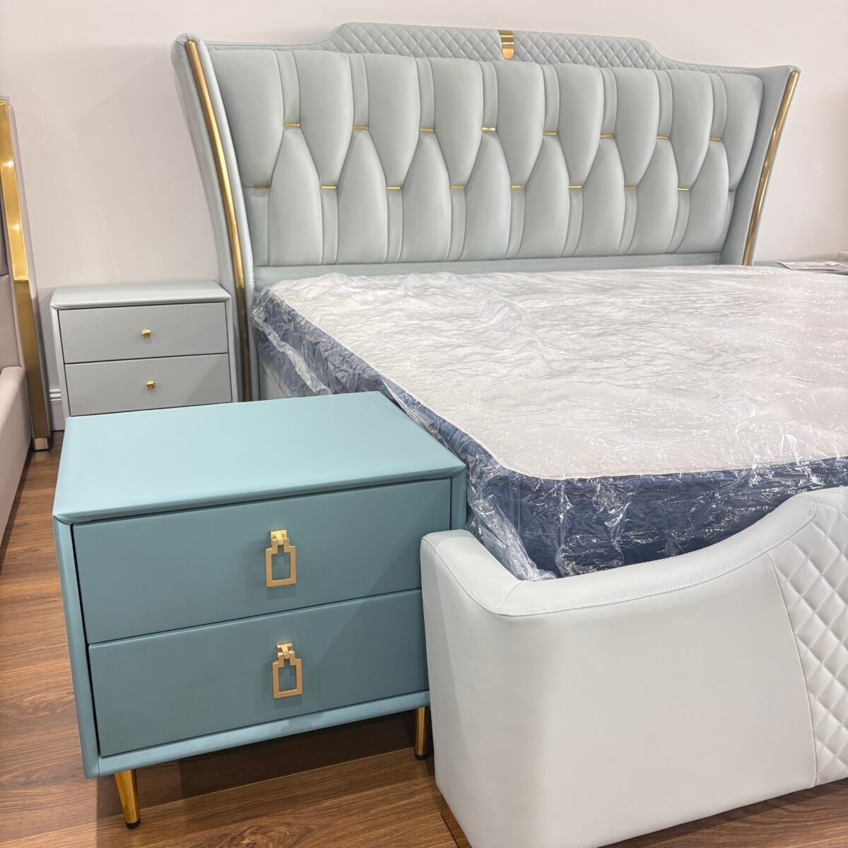 Leather Nightstand Side Table – Green Mint - Image 5