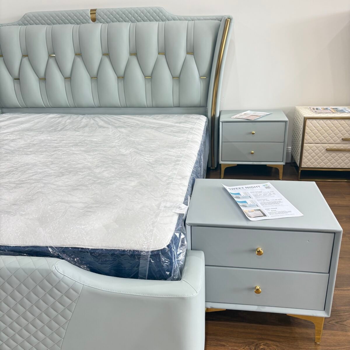 Leather Nightstand Side Table – Green Mint - Image 4