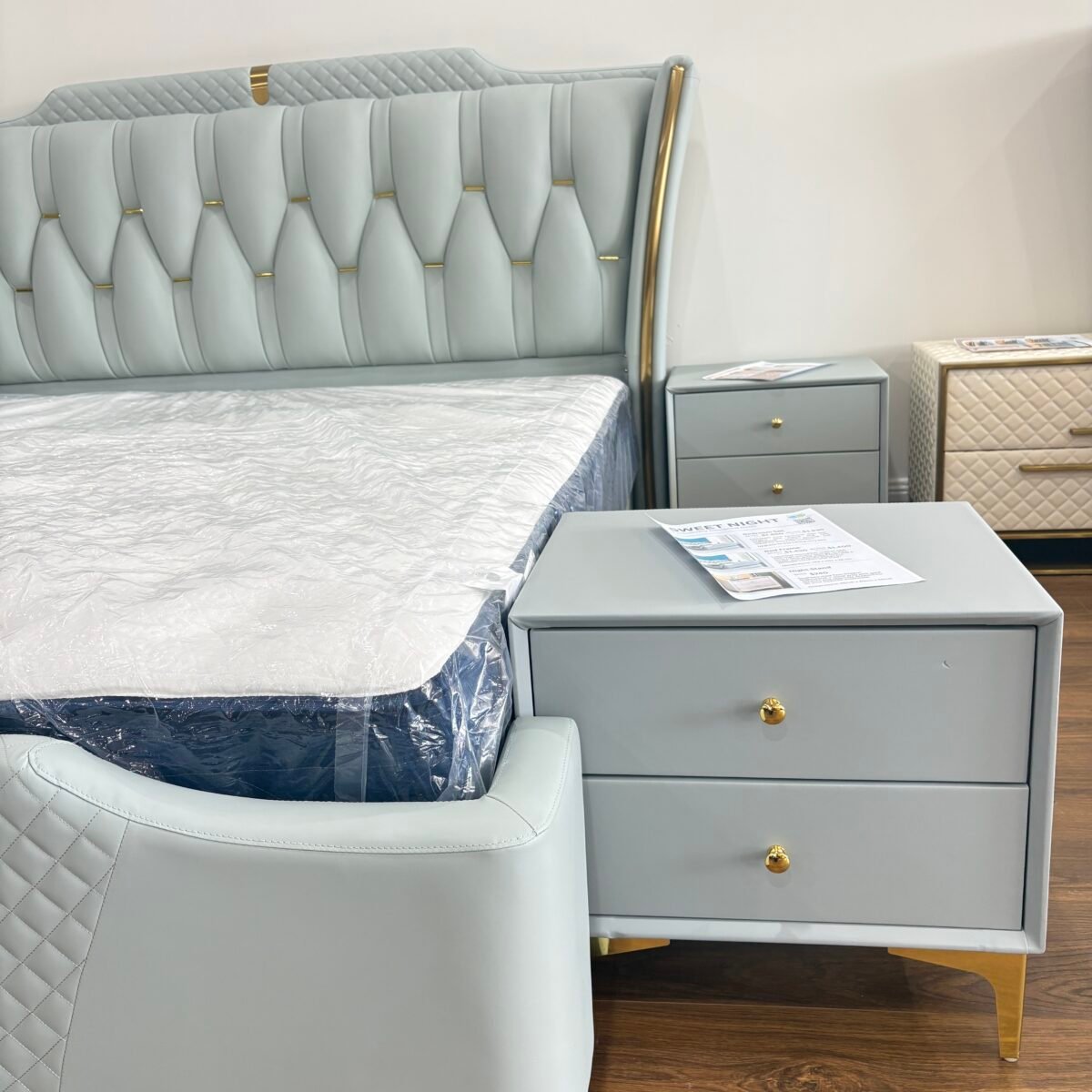 Leather Nightstand Side Table – Green Mint - Image 3