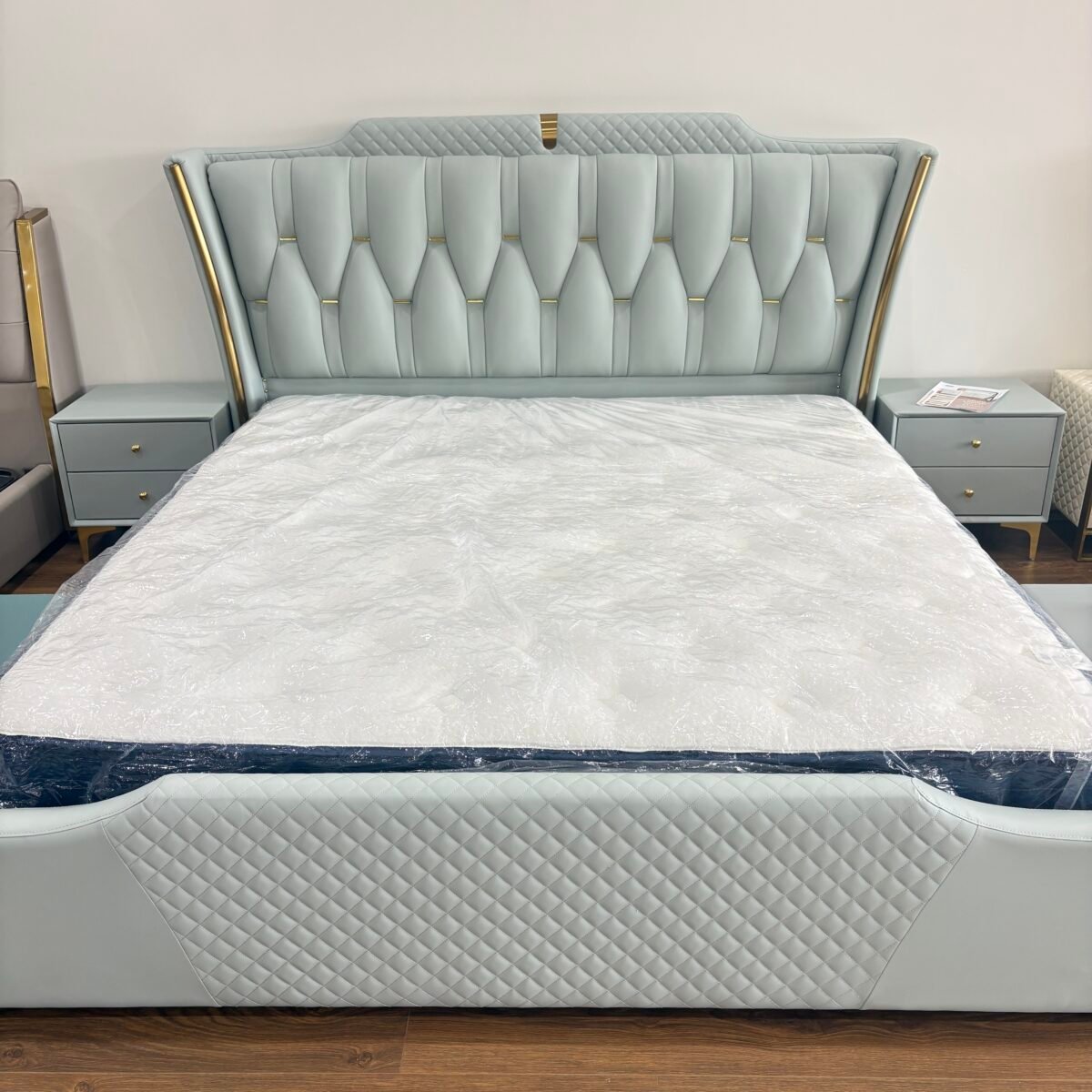 Leather Nightstand Side Table – Green Mint - Image 6