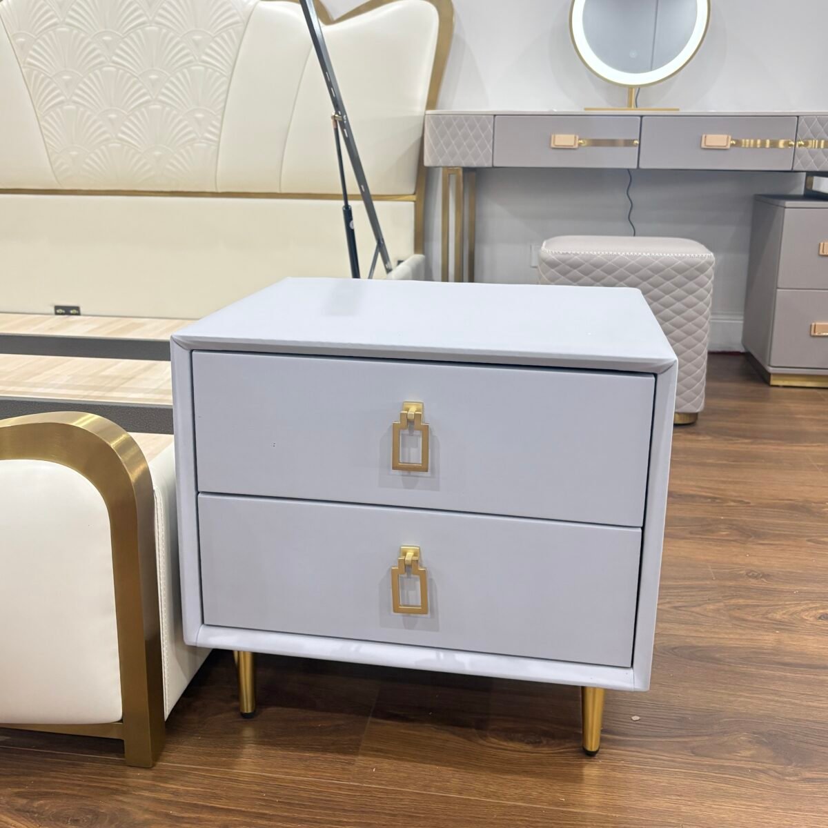 Leather Nightstand Side Table – Cloud Grey - Image 2