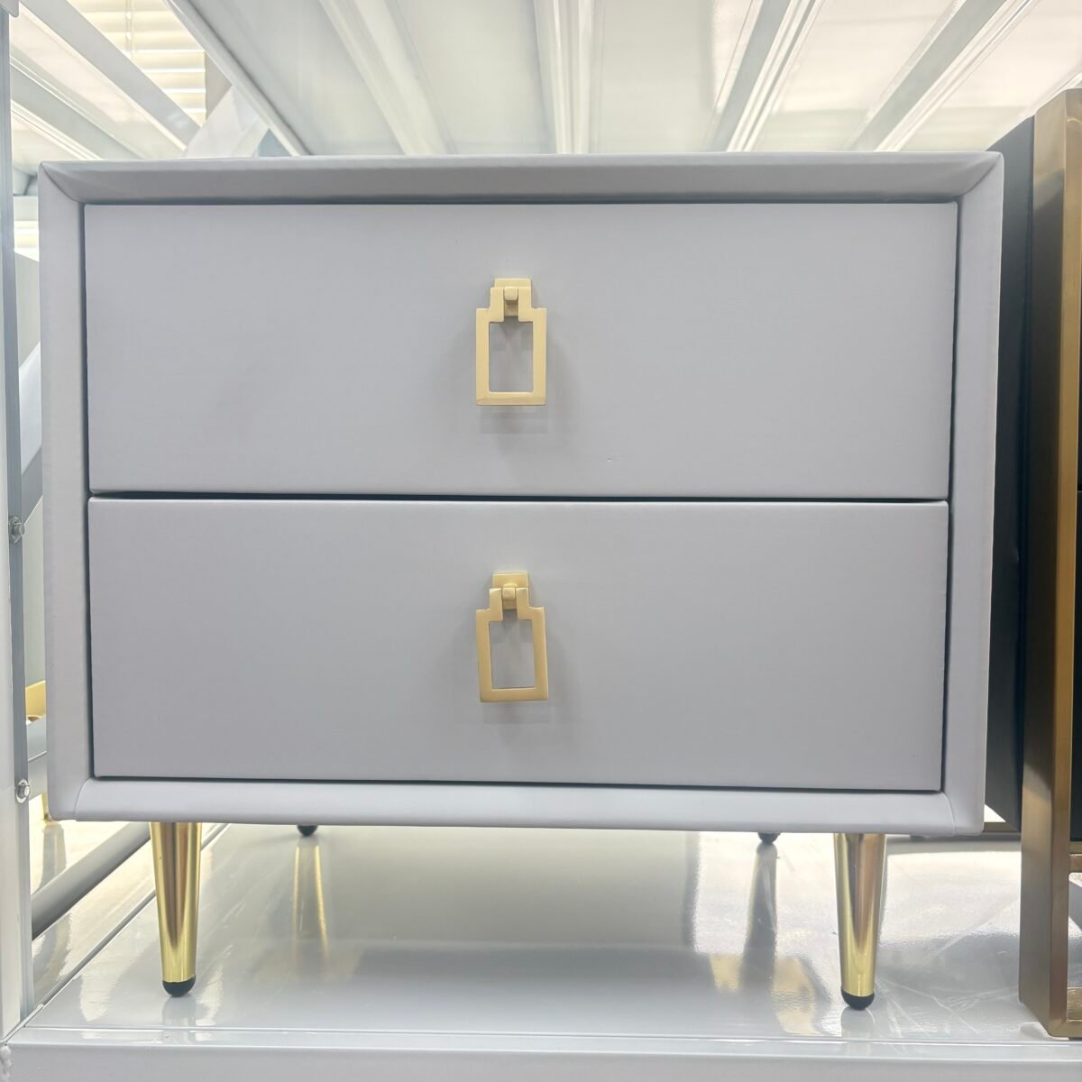 Leather Nightstand Side Table – Cloud Grey - Image 3