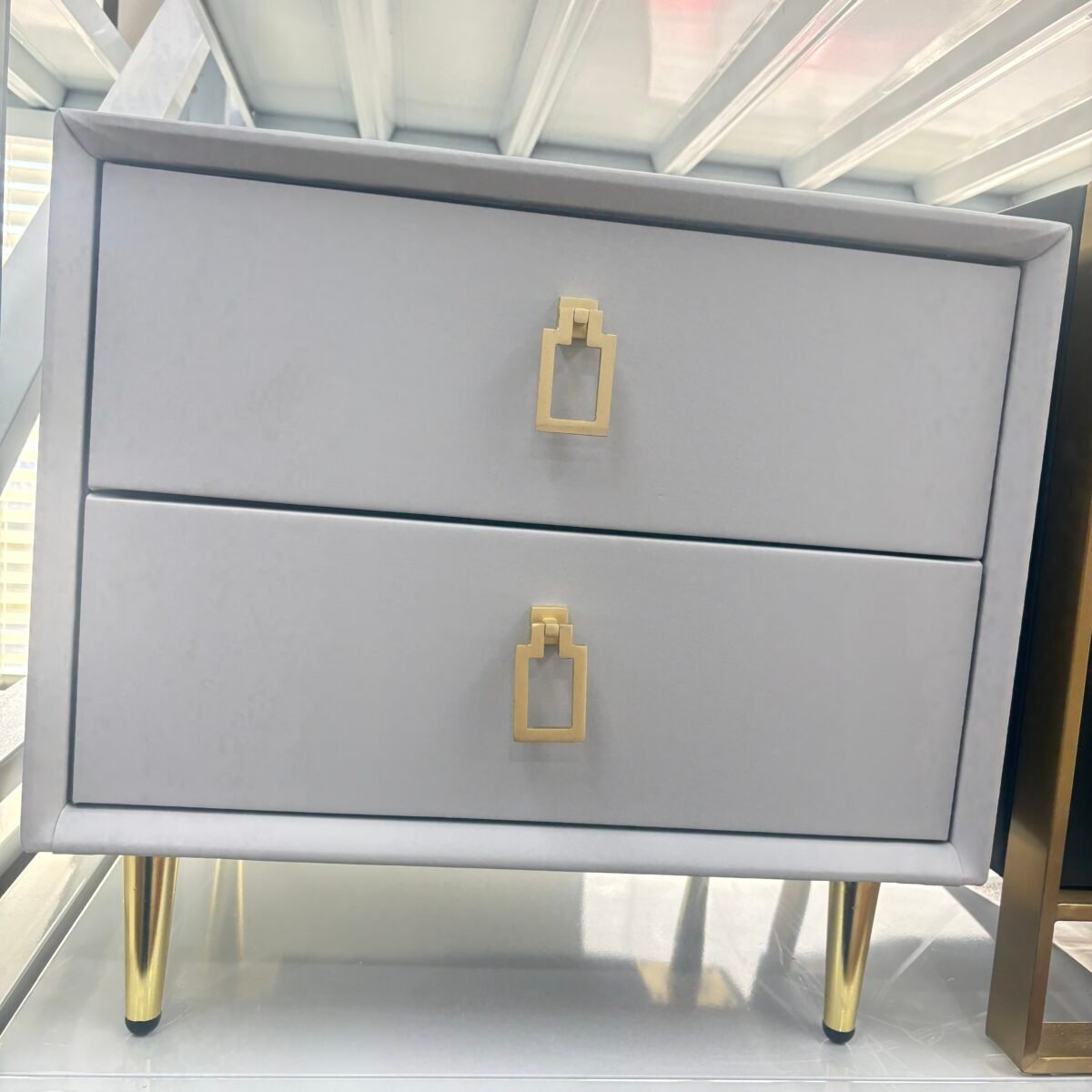 Leather Nightstand Side Table – Cloud Grey - Image 6