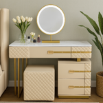 La Parisienne 4 Piece Marble Top Leather Vanity Set - Beige