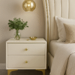 Leather Nightstand Side Table - Warm White