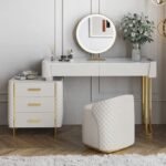 La Belle 3 Piece Marble Top Leather Vanity Set