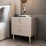 Royce Marble Top Leather Nightstand Side Table