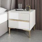Raj Leather Nightstand Side Table - White