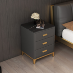 Regal Marble Top Leather Nightstand Side Table