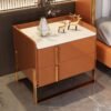 Mars Marble Top Leather Nightstand Side Table - Image 5
