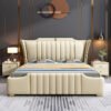 Milan Upholstered Genuine Leather Queen Size Bedframe Gas Lifting