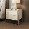 Mars Marble Top Leather Nightstand Side Table
