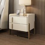 Mars Marble Top Leather Nightstand Side Table