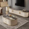 1.3M Greece Leather Cabinet Solid Marble Top Coffee Table - Image 3