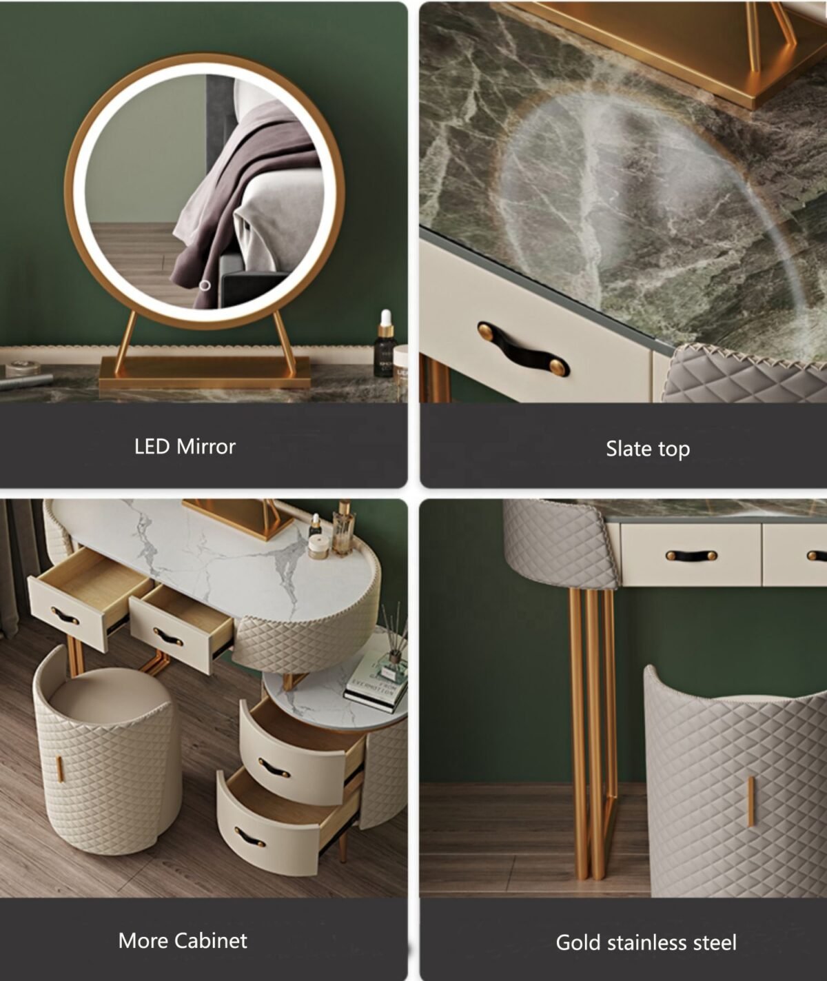 La Bottega 3 Piece Marble Top Leather Vanity Set - Image 4