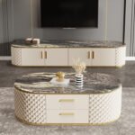 1.3M Greece Leather Cabinet Solid Marble Top Coffee Table