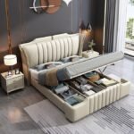 Milan Upholstered Genuine Leather King Size Bedframe Gas Lifting