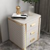Levana Marble Top Leather Nightstand Side Table - Image 3