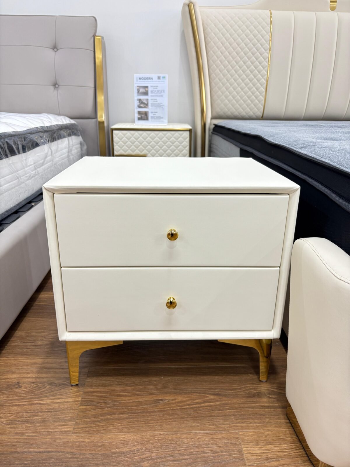 Leather Nightstand Side Table - Warm White - Image 2