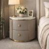 Crest Round Marble Top Leather Nightstand