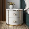 Crest Round Marble Top Leather Nightstand - Image 3