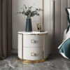 Crest Round Marble Top Leather Nightstand - Image 2