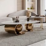 Jewel Opulent Gold Marble Coffee Table Set