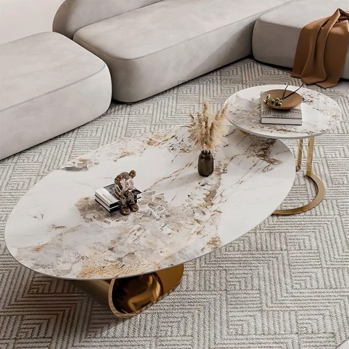 Jewel Opulent Gold Marble Coffee Table Set - Image 3