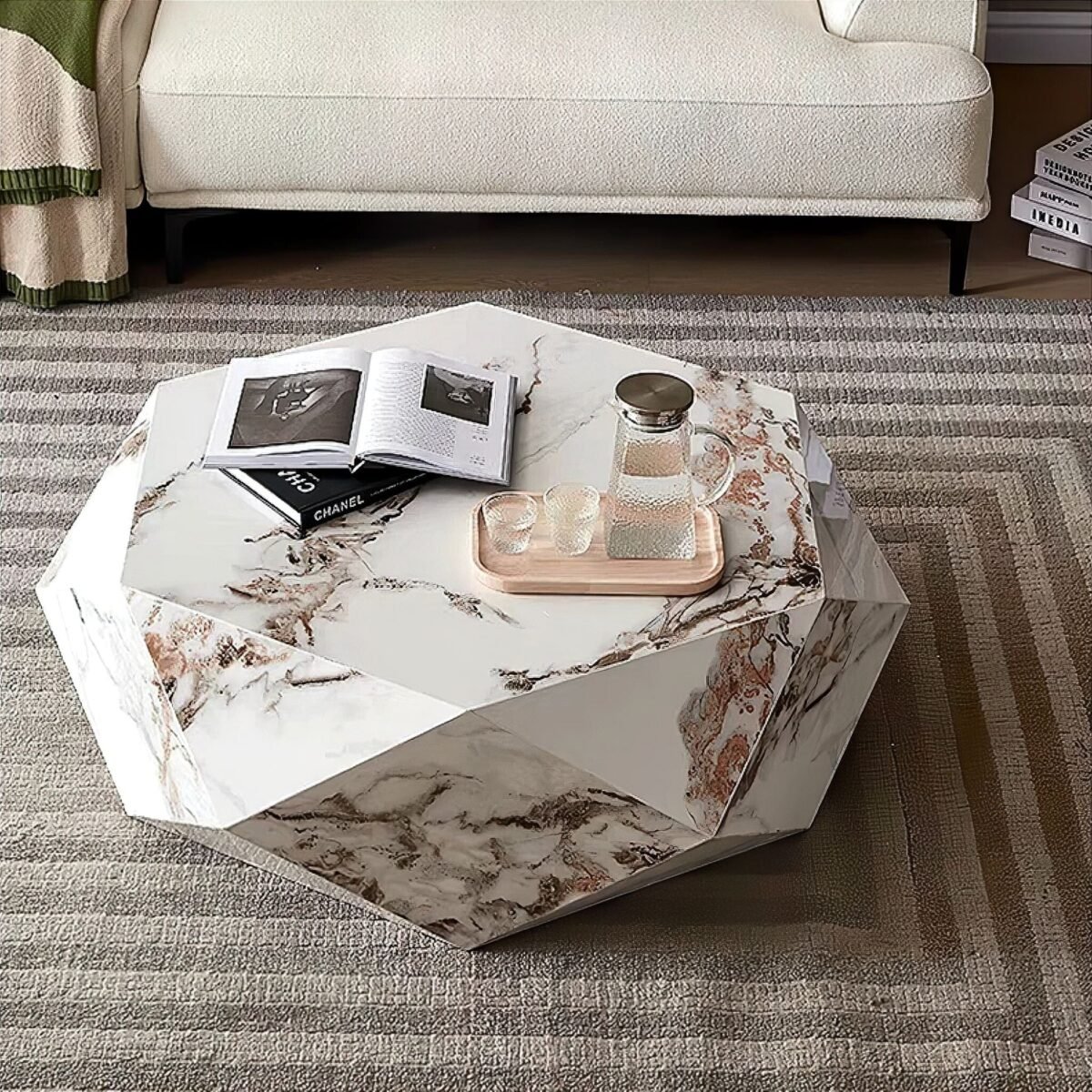 1.1M Prism Solid Marble Stone Coffee Table - Image 2