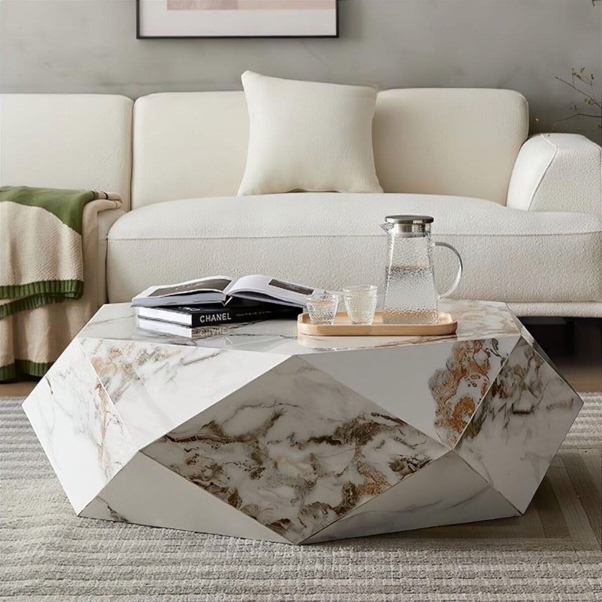 1.1M Prism Solid Marble Stone Coffee Table - Image 3