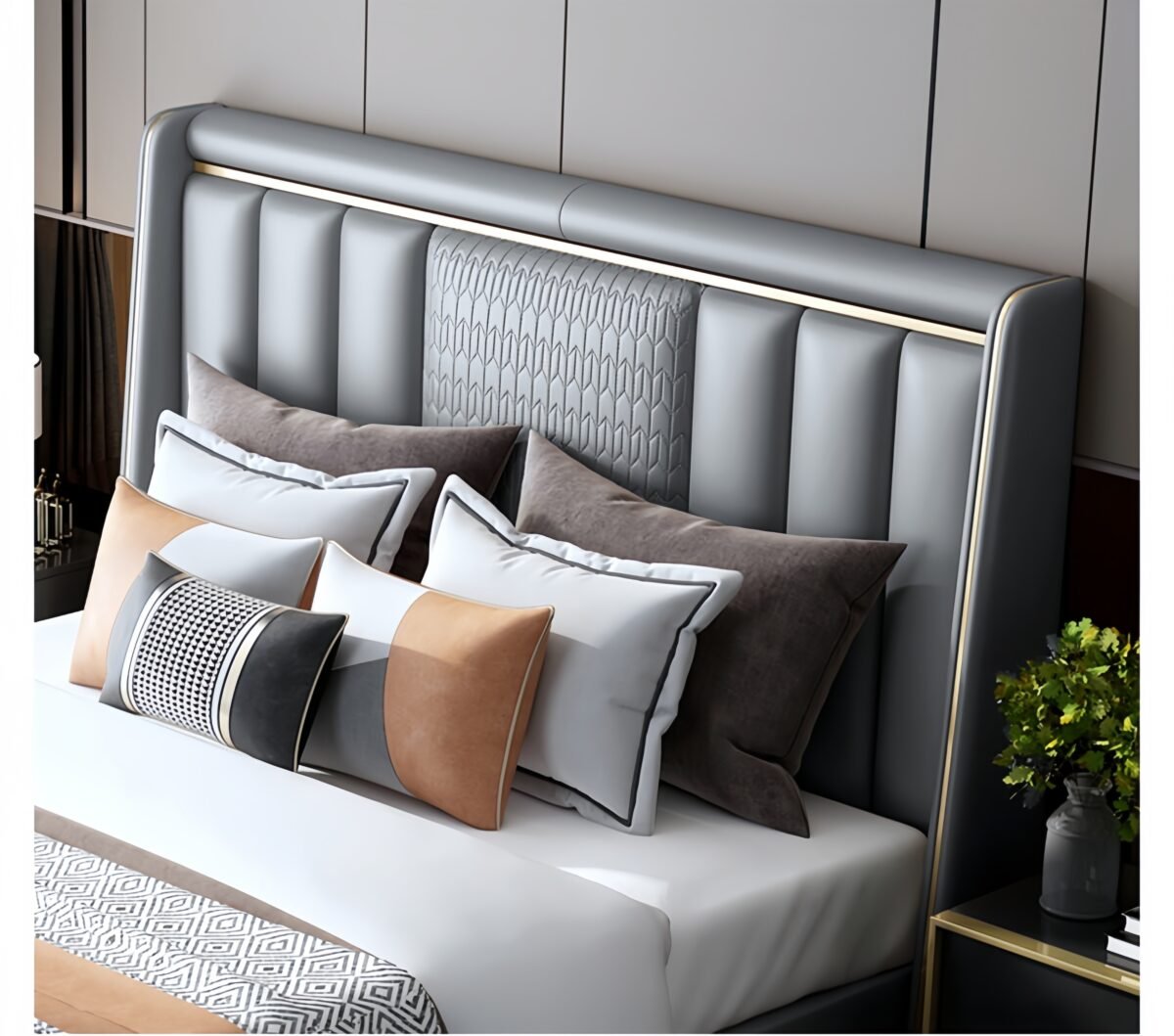 Roland Upholstered Leather King Size Bedframe - Image 2