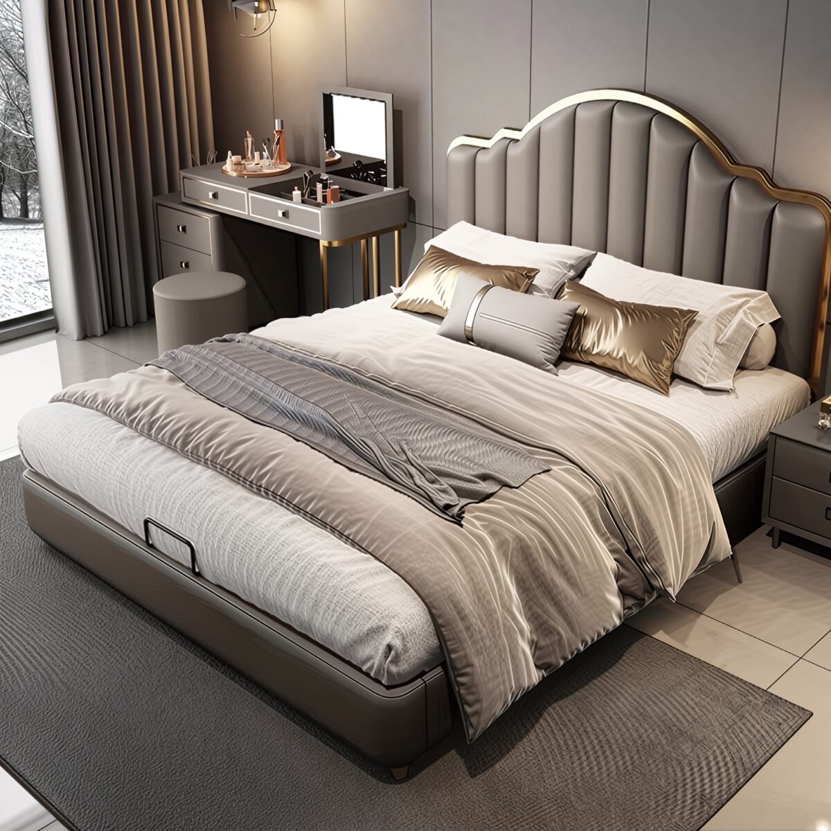 Allure Upholstered Leather King Size Bedframe - Image 10