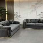 SAUDI Living Suite Upholstered Velvet Sofa Set - Grey