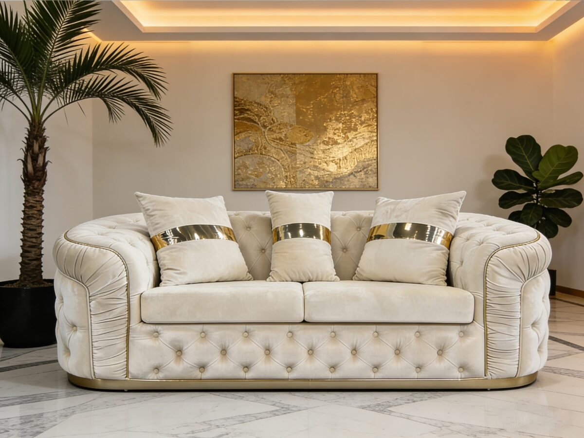 RIYADH Living Suite Upholstered Velvet Sofa Set - Image 3