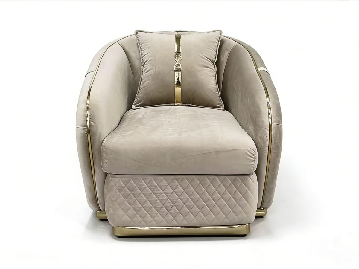 SAUDI Living Suite Upholstered Velvet Sofa Set - Taupe - Image 7