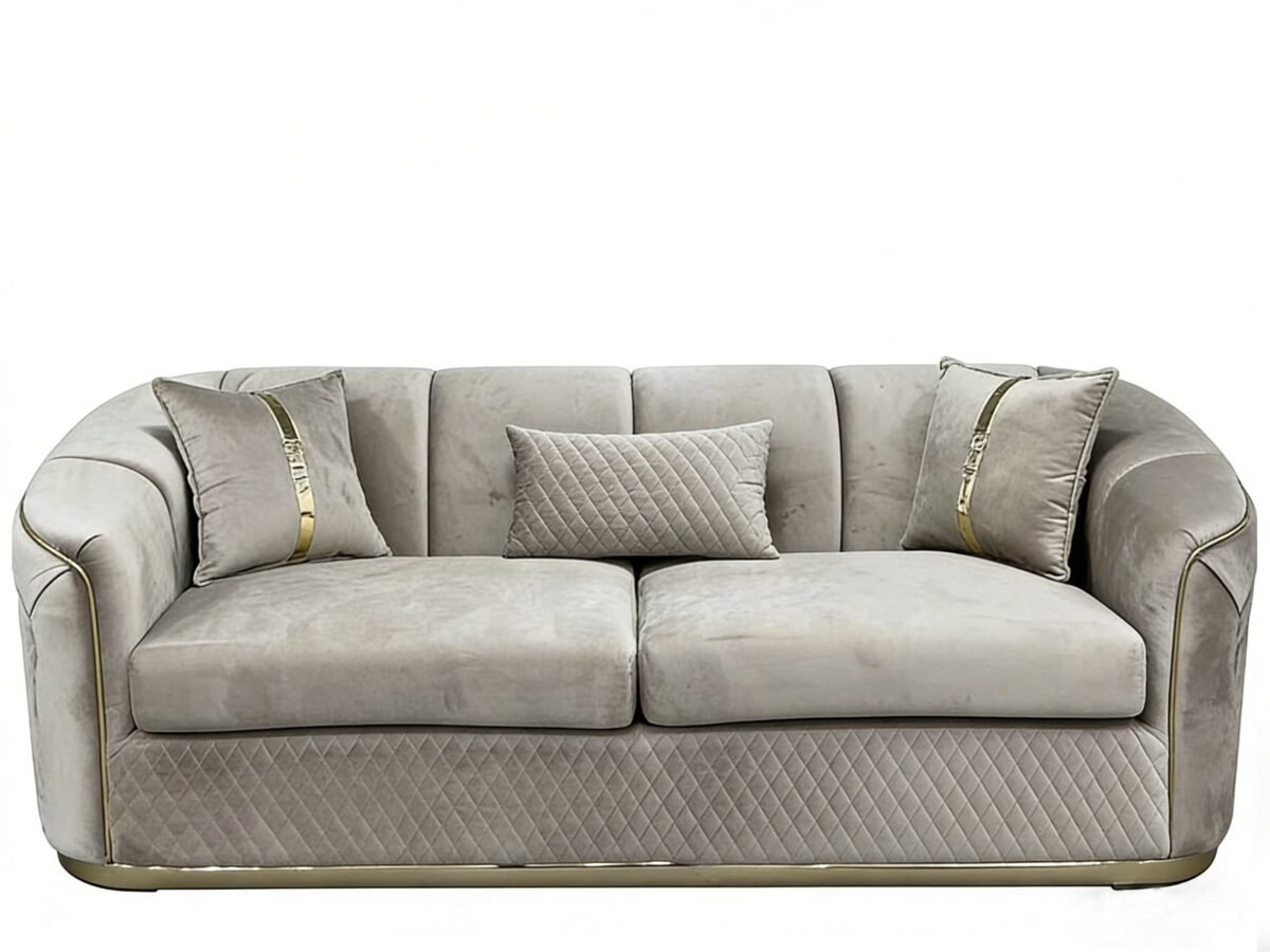 SAUDI Living Suite Upholstered Velvet Sofa Set - Taupe - Image 5