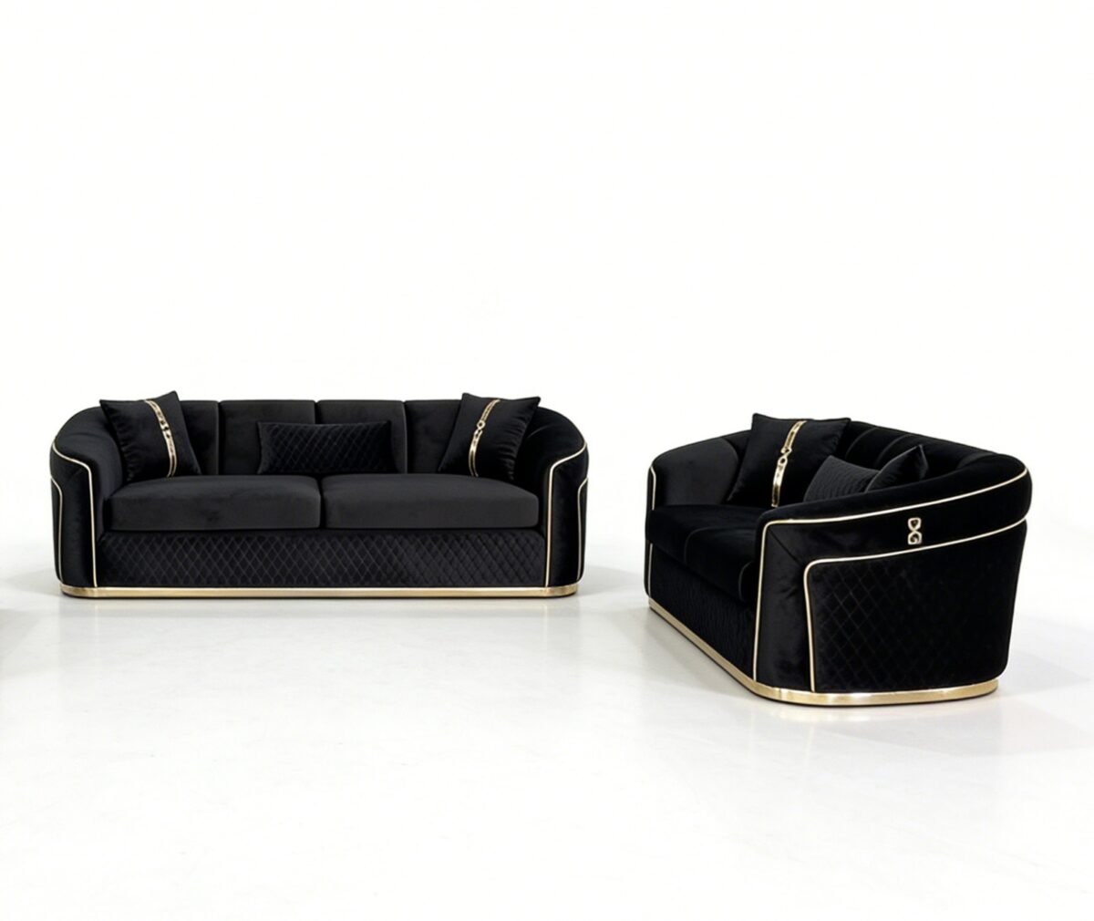SAUDI Living Suite Upholstered Velvet Sofa Set - Black - Image 6